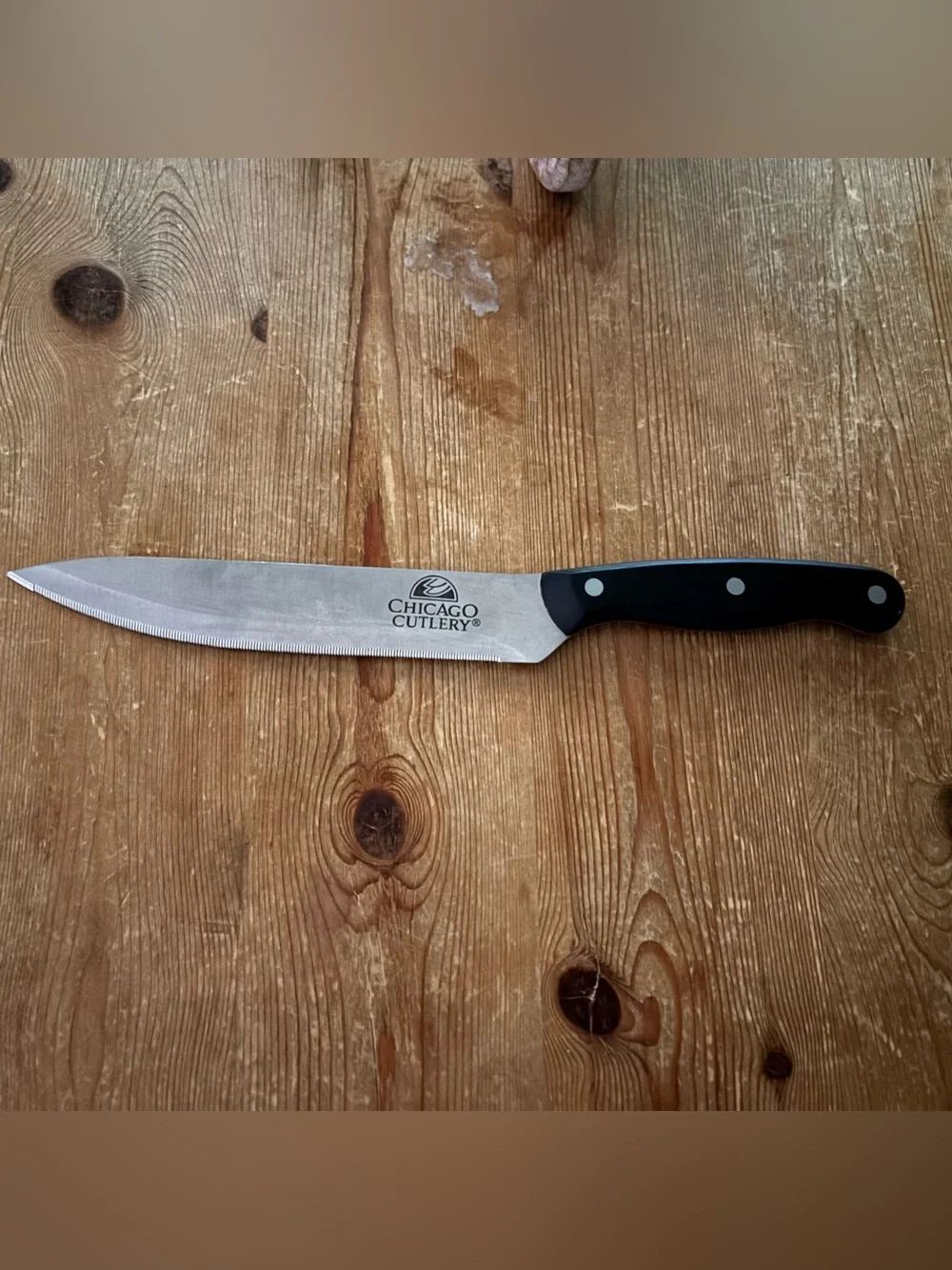 Chicago Cutlery 8” Chef Knife Black Handle Stainless Steel Vintage Kitchen Knife